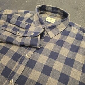 Marine Layer Mens XL Buffalo Plaid Flannel Shirt Navy Blue Grey Long Sleeve